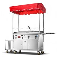 Chariot de restauration mobile professionnel en acier inoxydable avec grande marmite à soupe, friteuses doubles profondes et compartiments isothermes – Remorque de cuisine de rue