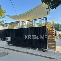 Moderne foodtruck, zeecontainer, geprefabriceerde mobiele strandbar, huizen, restaurant, keuken, koffieshop, café