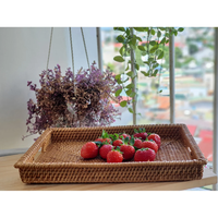 Plateaux en rotin faits à la main avec poignées, paniers de rangement rectangulaires multi-usages tissés à la main, ensemble de 3 paniers en rotin naturel de tailles différentes