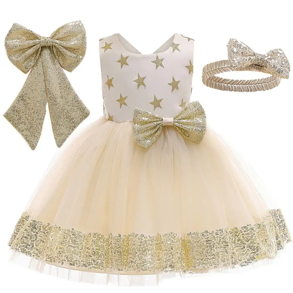 Wholesale Baby Girl Party Birthday Dress With Sequin Bow Cheap Baby Clothes Kids Wear 3 Year Old Girl Dress