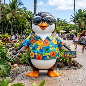Statue de pingouin Aloha D127 <span class=keywords><strong>en</strong></span> FRP étanche, figurine d'animal de <span class=keywords><strong>dessin</strong></span> animé pour parc, allée, villa, cour et aménagement paysager - Product Image 1