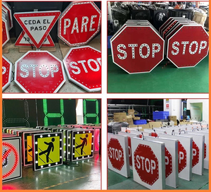 Señales de Tráfico Solares Personalizadas en Árabe con Luces Intermitentes, Tamaño 600 mm, Señal de Advertencia de Tráfico Solar LED Hexagonal - Product Image 6