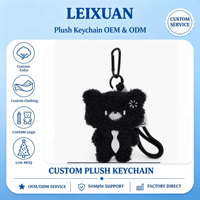 Porte-clés en peluche ours noir bouclé avec cravate grise et broderie florale, pendentif doux, cordon de suspension noir pour sac à dos