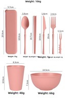Ensemble de vaisselle portable pour le camping en plein air, assiettes, tasses, couteaux, fourchettes, cuillères, style minimaliste rayé en plastique peint à la main, transfrontalier