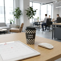 Gobelets à café en papier jetables isolés, style minimaliste naturel, à paroi simple, pour boissons chaudes à emporter, avec couvercle, logo personnalisé