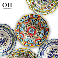 Assiettes de service en porcelaine fine peintes à la main sous glaçure, vaisselle de mariage, ensembles d'assiettes turques, vaisselle