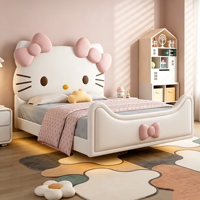 Lit enfant rembourré en cuir avec rangement, en bois massif, pour chambre de fille, motif chat mignon