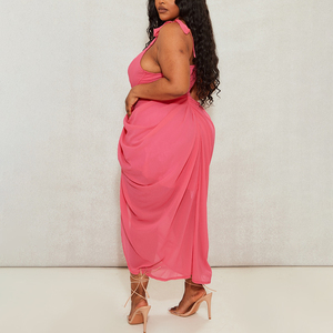 Màu rắn của phụ nữ backless Bodycon ăn mặc sexy bất thường không tay xếp li revening với Slit drawn-out Xếp Li bên - Product Image 4