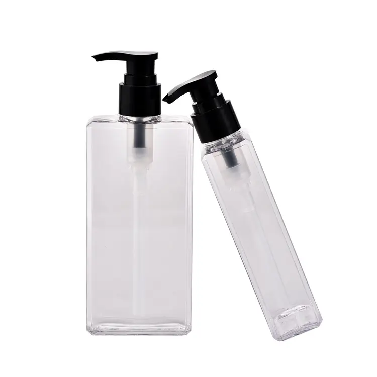 Hot Sale Clear Empty PET 500ml Shower Gel Plastic Bottle Hair Care White Flat Square Shampoo Lotion Pump Plastic Bottle