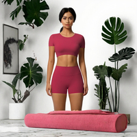 Ensemble de yoga pour femmes, haut court à manches courtes, short taille haute, vêtements de sport respirants, vêtements de fitness