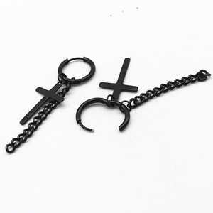 yunnique Cross <b>Stud</b> Hoop <b>Earrings</b> <b>Black</b> Titanium Steel Geometric Design For Men Women Fashion Jewelry - Product Image 3