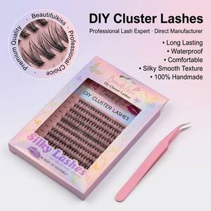 Extensions de <span class=keywords><strong>cils</strong></span> <span class=keywords><strong>individuels</strong></span> DIY en grappe, style croisé naturel, en fibres PBT douces, à presser - Product Image 1