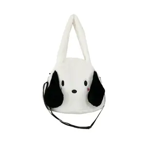 Cute puppy student carrying crossbody shoulder plush bag Large capacity daily student class bag