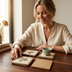 Ensemble de dessous-de-verre en MDF avec incrustation de résine au design élégant, dessous-de-verre en résine, dessous-de-verre en MDF avec incrustation de résine, sets de dessous-de-verre à prix très compétitif - Product Image 1