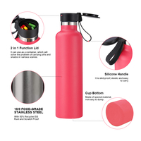 Bouteille d'eau isolée sous vide à double paroi avec logo personnalisé de 12oz 16oz 20oz 21oz 24oz avec couvercle à fonction 2 en 1