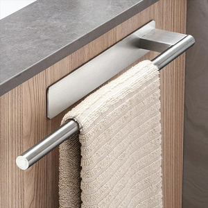 Toallero de pared de acero inoxidable adhesivo sin perforaciones para baño, barra individual para toallas, soporte para toallas de baño, venta al por mayor - Product Image 1