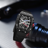 Montre de sport squelette pour homme, boîtier tonneau, cadran lumineux, bracelet en silicone étanche, montre-bracelet fine et légère