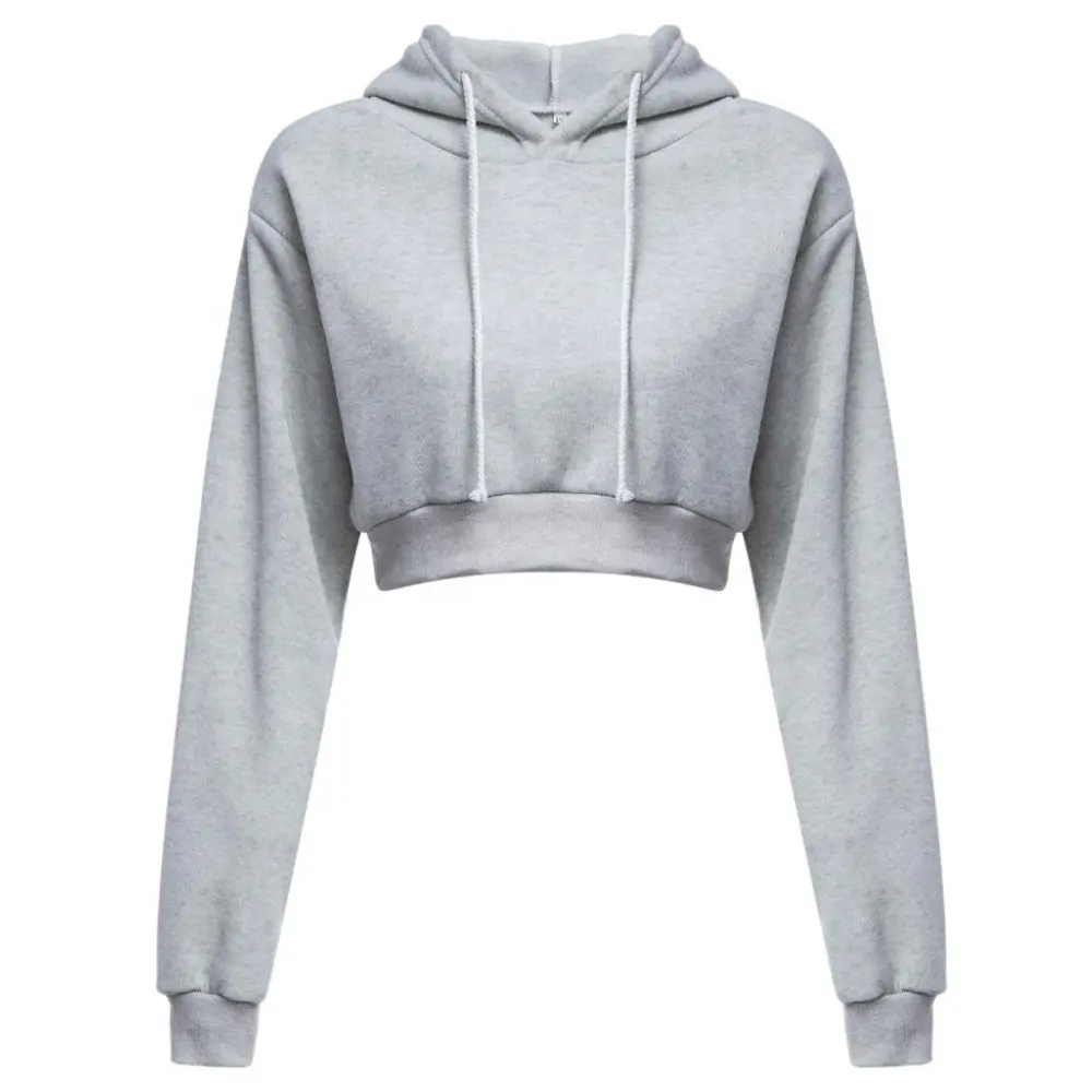 Offre Spéciale Nouveau Manches Longues Surdimensionné Dames Sweat À Capuche Court Dernière Mode Simple Crop Top À Capuche