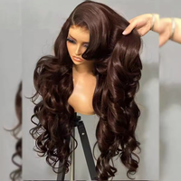 Perruques en cheveux humains à densité 250%, Perruque frontale en dentelle HD 13x6, Couleur marron brésilien, Ondulations souples, Perruques frontales en dentelle 13x4 pour femmes noires