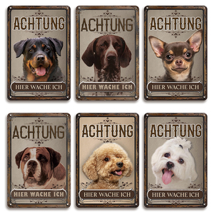 Plaque en métal vintage allemande avec inscription « Achtung » pour la décoration murale du garage, du hangar, <span class=keywords><strong>de</strong></span> la salle <span class=keywords><strong>de</strong></span> jeux, humour du chien <span class=keywords><strong>de</strong></span> garde, langue allemande rétro - Product Image 1