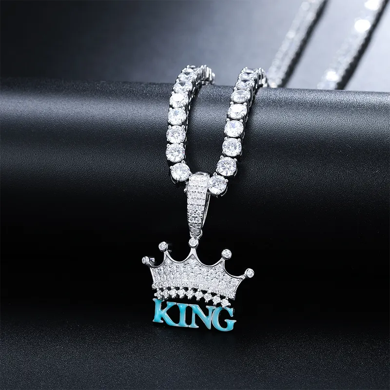 Glow In The Dark Series Fine Jewelry Women Men 925 Sterling Silver VVS Moissanite Diamond Iced Out King Crown Pendant