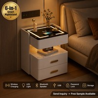 Table de chevet intelligente avec chargeur sans fil, lumière LED, haut-parleur Bluetooth, USB, 2 tiroirs, mobilier de chambre moderne, OEM