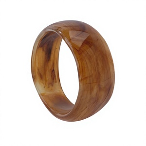 Brazalete de Resina Hecho a Mano, Forma Redonda, Joyería Artística Coleccionable, Beige Claro con Vetas Marrones - Product Image 2