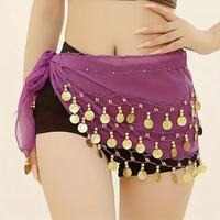 Cinturón de cintura sexy para danza del vientre, con decoración de 72 monedas, pañuelo de cadera para danza india, sarong, cinturón de gasa de tres capas, fular para la cadera