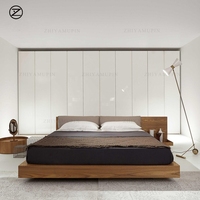 Lit bas tatami nordique japonais, lit double moderne minimaliste pour gîte, lit flottant en noyer noir d'Amérique du Nord, personnalisable