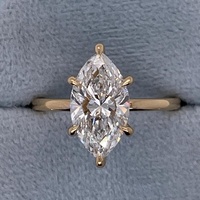 Anillo de Compromiso con Diamante Cultivado en Laboratorio CVD/HPHT, Corte Marquesa de 0.5-3CT, Halo Oculto, Certificado IGI, Oro Amarillo Sólido de 10K/14K/18K Personalizado