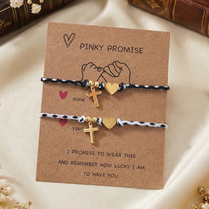 Bracelets de promesse avec pendentif en forme de cœur croisé, corde tressée réglable, bijoux d'amitié, cadeau pour les amoureux, cadeau de la Saint-Valentin - Product Image 4