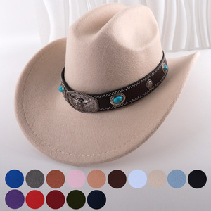 Sombreros de vaquero con banda de cabeza de toro turquesa, M56-58cm, poliéster, estilo artístico Retro, sombrero Fedora para mujer, accesorios de moda - Product Image 4