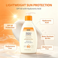 Crème solaire et hydratante 2-en-1 SPF60 OEM ODM 354ml, Acide hyaluronique sans oxybenzone, Résistance à l'eau 80 min, Protection UVA UVB