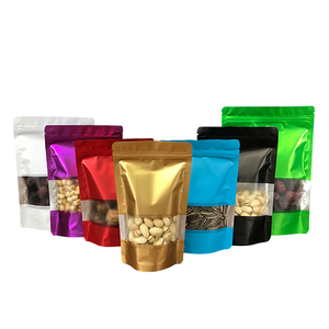 In Stock Plastic Packaging Matte Outside Stand Up Food Pouch With Zippers And Windows Reusable Plastic Bags For Bean Powder