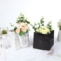 Sac en papier carré de luxe personnalisé, imprimé, écologique, durable, pour fleuriste, avec poignée en corde de coton, idéal pour supermarché et fête des Mères