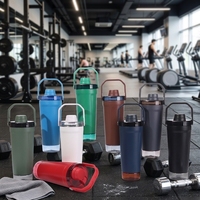 Bouteille d'eau isotherme à double paroi avec échelle de mesure et base de rangement 700 ml, poignée supérieure, gourde de sport, vente en gros, logo personnalisé