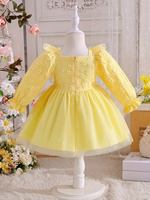 Nouvelle Robe Midi Tendance Automne en Maille 100% Polyester Imprimée Nœud Papillon Jaune pour Filles – Robes d'Été pour Enfants