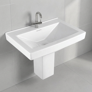 Lavabo de Cerámica de Alta Calidad, Forma Cuadrada, Color Blanco, Tamaño Pequeño, Lavamanos con Pedestal Medio - Product Image 1