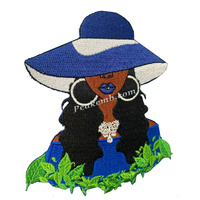 Écussons thermocollants personnalisés pour vêtements, en tissu toile, brodés avec perles 3D, motif fille afro de sororité grecque, pour chapeaux, avec épreuvage rapide, vente en gros