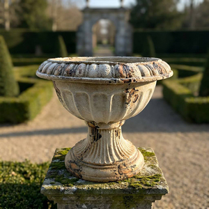 Urne de jardin décorative vintage en magnésie blanche, à motif rainuré, pour extérieur, idéale pour <span class=keywords><strong>buis</strong></span>, labyrinthe ou roses - Prix usine - Product Image 2