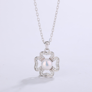 Collier en argent S925 avec perle d'eau douce, pendentif trèfle fleuri pavé de CZ, bijou élégant, cadeau pour femmes et filles - Product Image 3