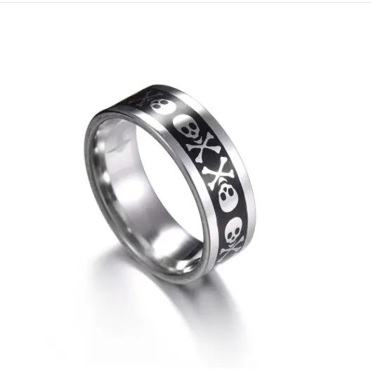 Anillo de acero inoxidable con diseño de calavera para hombre, joyería con diseño de pistola negra