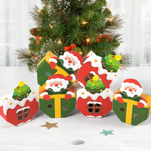 Boîte cadeau de Noël pour bonbons, mignonne, pliable, avec fenêtre, pour biscuits et chocolats, en forme de <span class=keywords><strong>maison</strong></span> du Père Noël, 10 pièces/paquet - Product Image 1