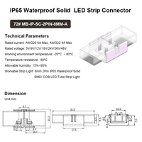 Conector de tira de LED de tubo sólido a prueba de agua IP65 PCB a PCB para 8mm 2 pines Color RGB único SMD COB tira de luz Material de carcasa de PC