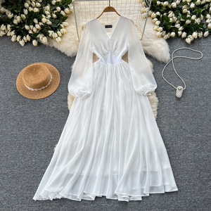 White Chiffon Dress - Goddess Style Maxi with Slit