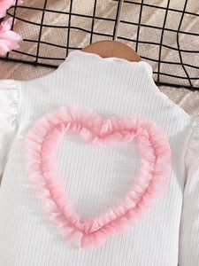 Ensemble jupe et haut pour bébé fille Fnaobai, printemps automne, vêtements pour enfants, haut à manches longues en tricot côtelé avec cœur, jupe tutu en maille - Product Image 2