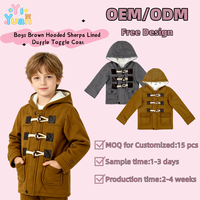 Manteau d'hiver chaud pour enfants en sherpa marron avec capuche, boutons en bois, double poches, veste d'extérieur pour garçons en bas âge