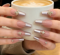 Vente en gros de faux ongles réutilisables rose nude argenté, étiquette privée personnalisée OEM