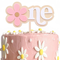 Ensemble de décoration de fête de 1er anniversaire sur le thème des marguerites roses pour les petites filles, comprend une bannière pour chaise haute, un chapeau d'anniversaire, un gâteau
