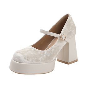 White Lace Platform Heeled Sandals Women <b>Round</b> <b>Toe</b> Chunky <b>Heel</b> Buckle Closure Breathable All Seasons Shoes - Product Image 2